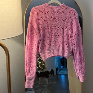 River Island Pointelle Crop Sweater Color: Bright Pink Size: 4